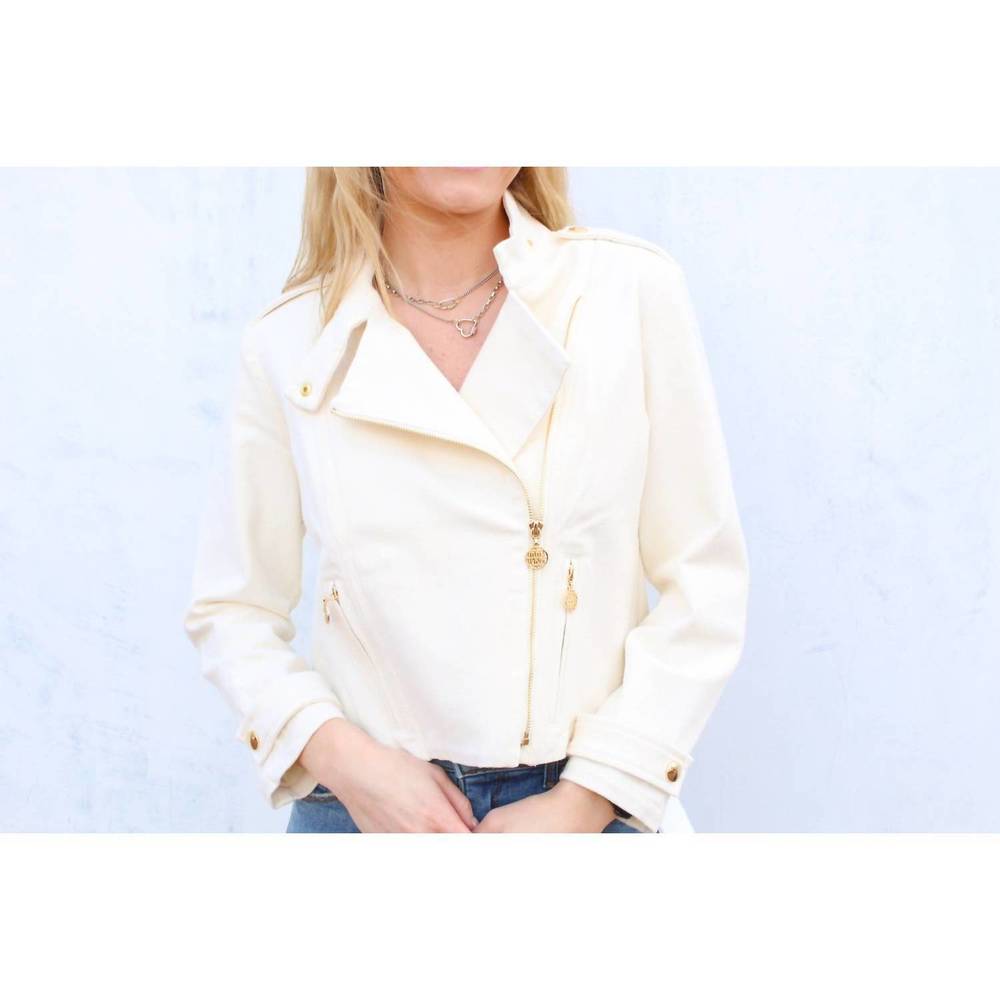 Cream Asymmetrical Zip Women's Jacket
